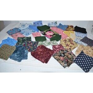 Lot of Quilting Craft Scraps Squares Pieces Fabric Prints Cotton Blend